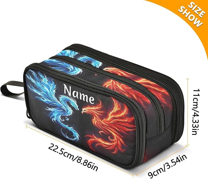 BOENLE Custom Dragon Phoenix Pencil Case Box Boys Girls Personalized Name Large Pencil Pouch Stationery Pen Bag Organizer for Kids Adults School Office