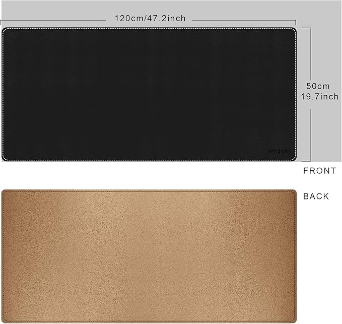 Mydours Extra Large 48" x 20" Desk Mat, Cork & PU Leather Desk Pad XXL, Large Desk Mouse Pad for Workstation, Office and Home, Computer Desk Mat with Keyboard & Mouse (Black)
