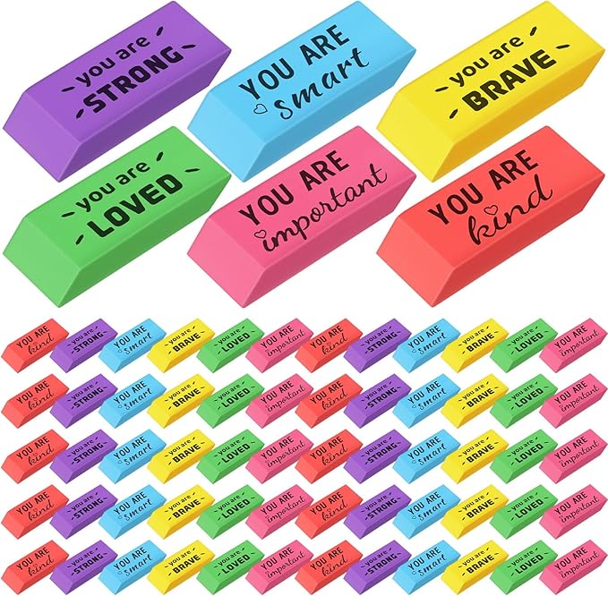 Yaomiao 180 Pcs Inspirational Erasers for Kids Bulk Pencil Beveled Erasers Colorful Motivational Gifts Bulk for Kids Students Classrooms, Drawing, Back to School