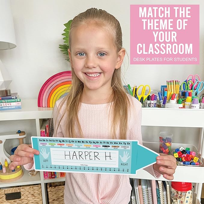Desk Name Tags for Classroom – 36 Student Name Plates for Classroom Kindergarten, Preschool, 1st, 2nd & 3rd Grade, 14.5 x 4in Teacher Nameplates for Student Desks, Crayon Nametags