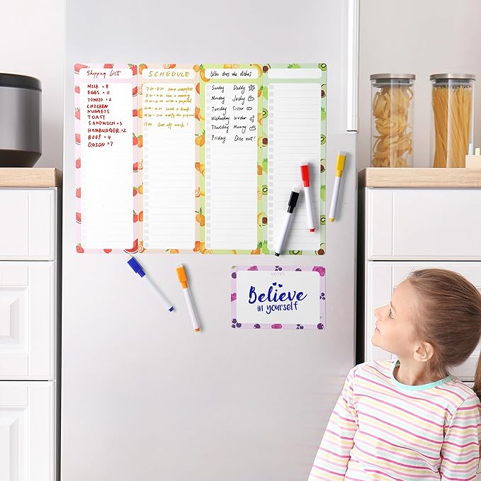 Mr. Pen- 4" x 12" Magnetic Dry Erase to Do List Set, 11 Pack, Fruit Style, 4X Dry Erase to Do List White Board, 6X Colorful Whiteboard Markers and 6" x 4" Magnetic Whiteboard Note