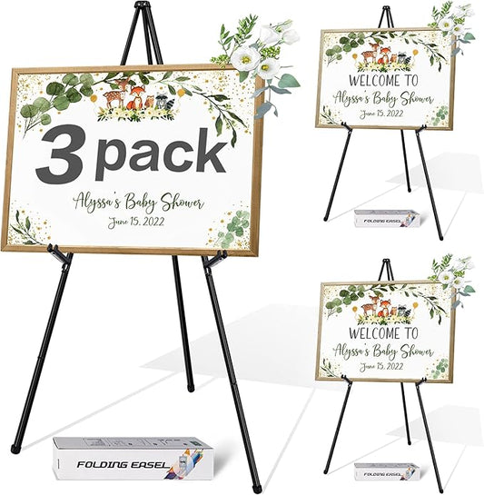 VAIIGO 63" Display Easel Stand - 3Packs Art Easels for Wedding Sign Poster Stand Folding Floor Adjustable Metal Black Easel Instant Tripod Easel for Painting Wedding Welcome Sign Stand