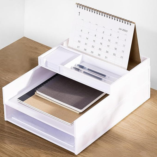 Eufrozy 3 Tier Stackable Letter Tray Paper Organizer, White Desk Paper Tray for Office Desktop Organizing, Cardboard Inbox, File Sorter, A4 Paper Turn in Tray, Document Storage, Mail Holder