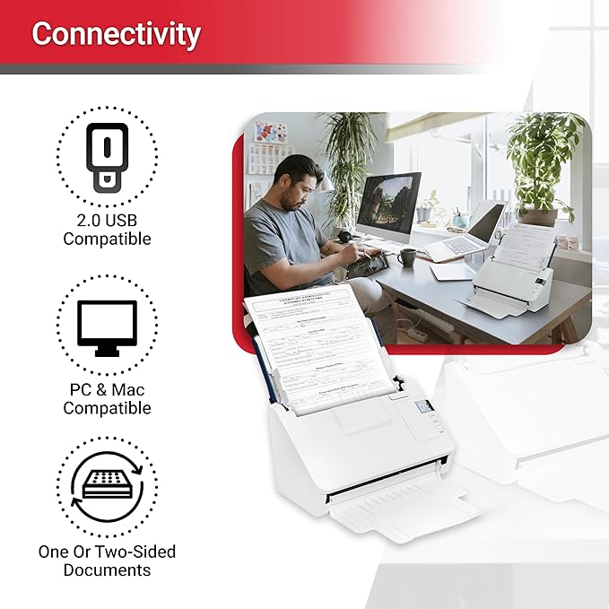 Xerox Visioneer Xerox D35 Scanner, USB Office Document Scanner for PC and Mac, 45 PPM, Automatic Document Feeder (ADF), White