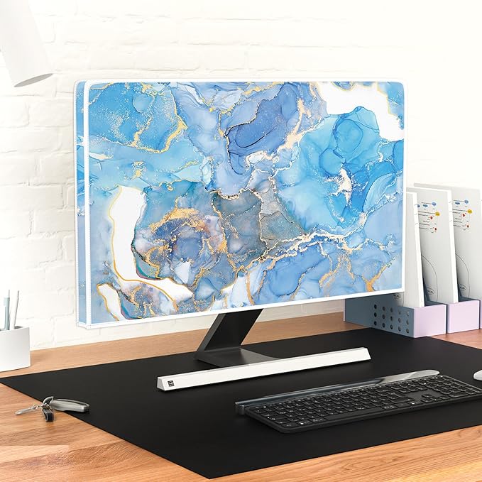 Baocicco Baby Blue Gold Marble Waterproof Screen TV Cover 55 Inch Modern Television Accessories TV LCD Fashion Weatherproof Screen TV Decorations for Tablet LED LCD OLED TVs