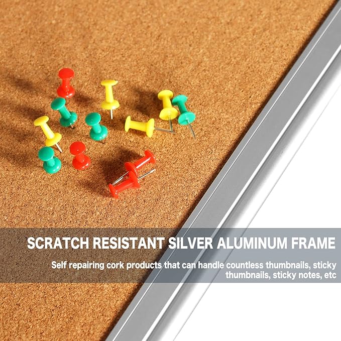 Cork Bulletin Board, Bulletin-Boards, Notes Board, Memo Board, 18 x 24inch, Silver Aluminum Frame