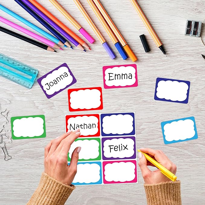 Wonmon 180 PCS Colorful Name Tags Stickers, 6 Colors Name Tag Stickers Name Labels for School Classroom Teacher Student Office Meeting Clothes Desk Cubby Locker Themed Party, 2x3 inch