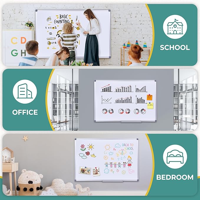 40 x 28 Inch Magnetic Dry Erase Whiteboard - Medium-Large Wall Mounted Writing Board for Home Office & Study - Silver Aluminum Frame with Tray