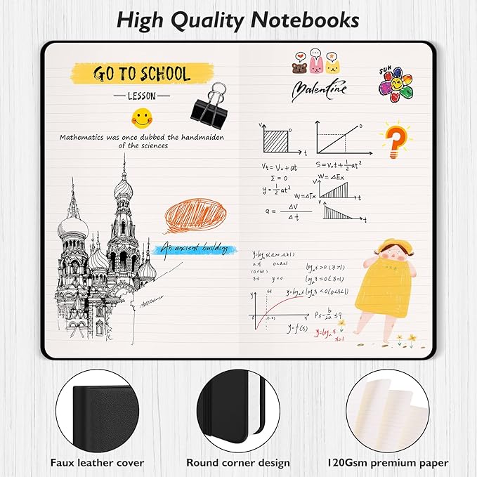 Huhuhero Notebooks Journal, Ruled Notebook, Premium Thick Paper Lined Journal, Black Hardcover Notebook for Office Home School Business Writing Note Taking Journaling, 5"×8.25" (10, Green)