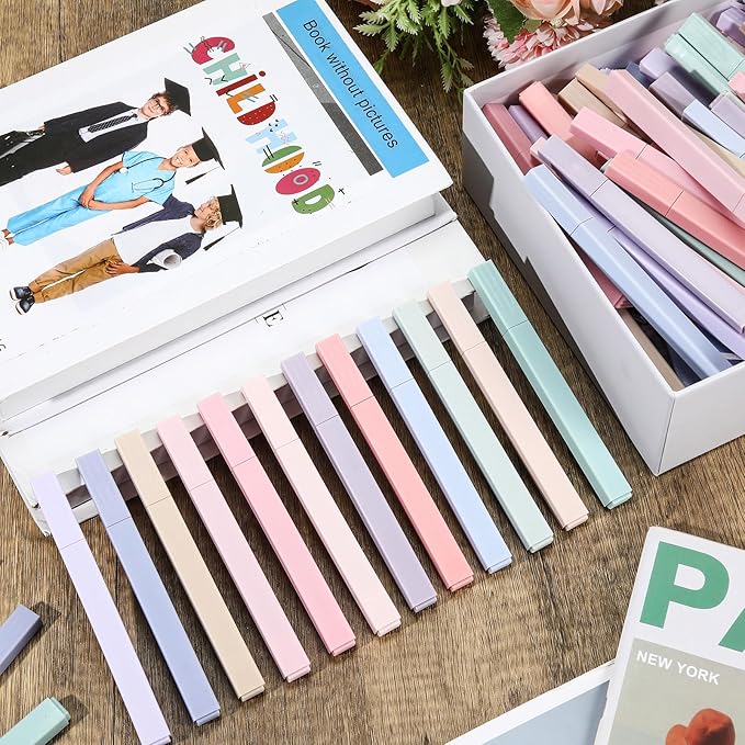 Marspark 120 Pcs Highlighters Bulk Chisel Tip Aesthetic 12 Assorted Colors No Bleed Cute Soft Color Marker Pens for Journal Planner Notes School Study Office Supplies