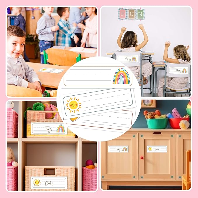 30 Name Tags for Classroom Cubbies, 3x9 in Rainbow Sunshine Name Plates for Desks, Classroom Must Haves for Teachers Elementary - A03