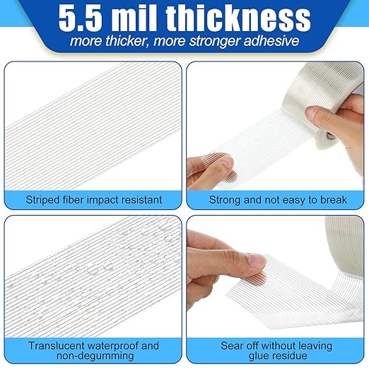 Treela 50 Rolls Strapping Tape 2 Inch X 60 Yards 5.5 Mil Fiberglass Filament Tape Transparent Reinforced Heavy Duty Packing Strips for Shipping Sealing Binding Fixing