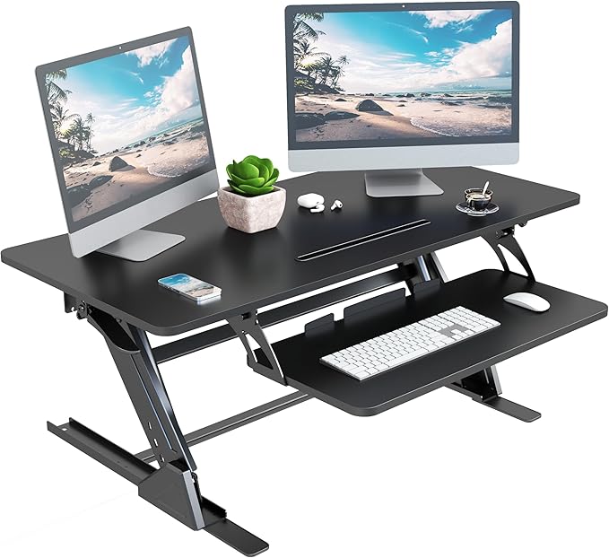 Lubvlook 42 inch Stand Up Desk Converter, Height Adjustable Sit Stand Desk Riser, Black, 42PB