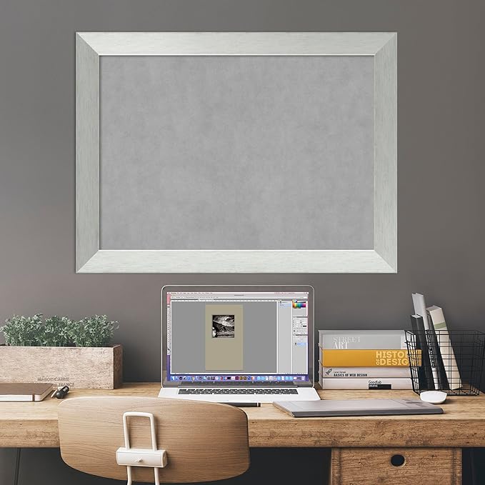 Amanti Art Silver Framed Magnetic Board 24x32 Medium Vision Board for use with Magnets, 100% Metal Sheet to Display Items as Office Decor or for Home Organization in mudroom, Kitchen or Kids Room