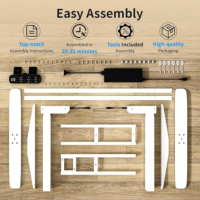 BIZUM Dual Motor Electric Standing Desk Frame with Memory Controller, Computer Memory Desk Adjustable Table Legs Up to 47.2" for Home Office, Reg White