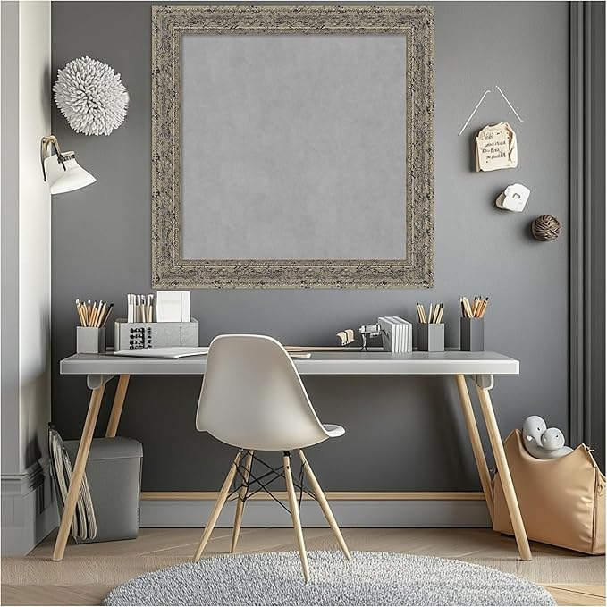 Amanti Art Silver Framed Magnetic Board 29x29 Medium Vision Board for use with Magnets, 100% Metal Sheet to Display Items as Office Decor or for Home Organization in mudroom, Kitchen or Kids Room