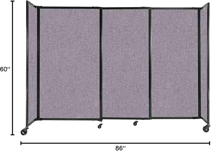 Versare Straightwall Sliding Portable Wall Partition | Freestanding Office Dividers | Locking Wheels | Temporary Room Separator | 7'2'' Wide x 5' Tall Cloud Gray Fabric Panels