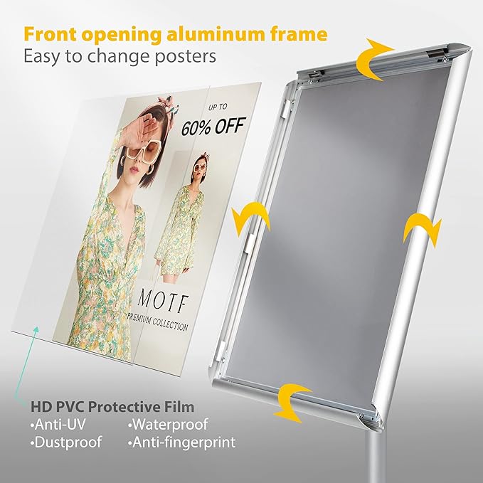 VAIIGO 11"x17" Pedestal Poster Sign Holder Stand with Heavy Duty Solid Steel Base, Adjustable Sign Holder Standing Floor Sign Stand for Office/Store/School/Church/Public Sign Displayed Stands, Silver