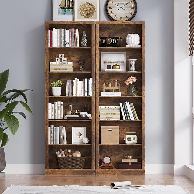 BORNOON 75" Tall Bookshelf, 6-Tier Floor Standing Bookcase with Adjustable Shelves, 24" Wide Open Storage Shelf, Modern Display Organizer for Home Office, Living Room, Bedroom, Study