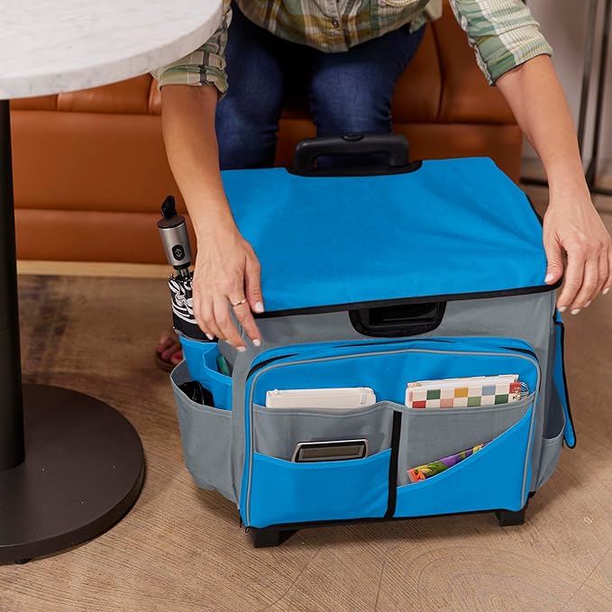 ECR4Kids Universal Rolling Cart with Canvas Organizer Bag, Mobile Storage, Blue/Grey