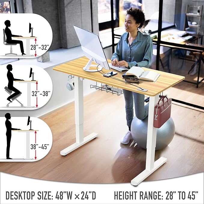 SHW 48-Inch Electric Height Adjustable Standing Desk with Drawer, Memory Preset and Cable Management Tray, Oak