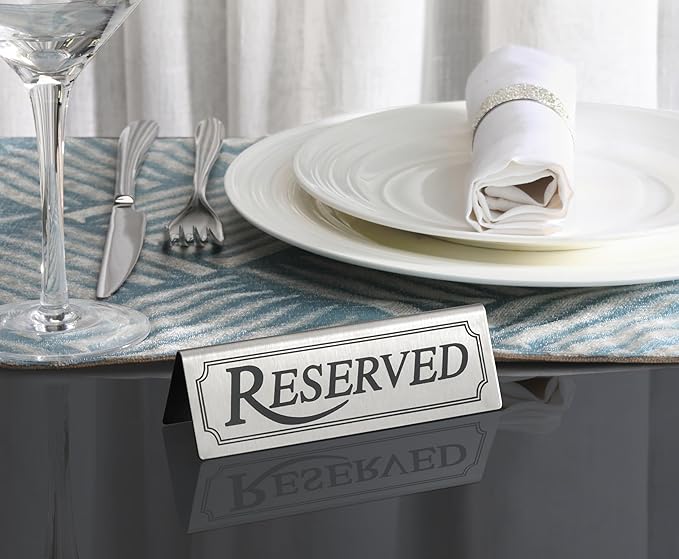New Star Foodservice Stainless Steel Table Tent Sign (Silver (Reserved), 4 by 1.5-Inch (Set of 2))