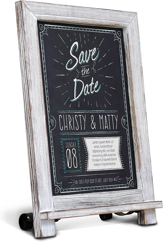 HBCY Creations Rustic Whitewash Tabletop Chalkboard Sign / Hanging Magnetic Wall Chalkboard / Small Countertop Easel / Kitchen Memo Board, 9.5" x 14", for Weddings, Birthdays, Baby Announcements