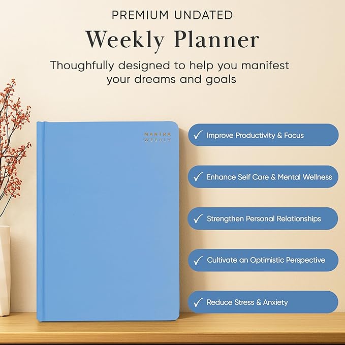2026 Planner, Daily Journal & Gratitude Journal All-In-One with To Do List, Self Care Prompts & Habit Tracker - 5.8 x 8.3 - Blue