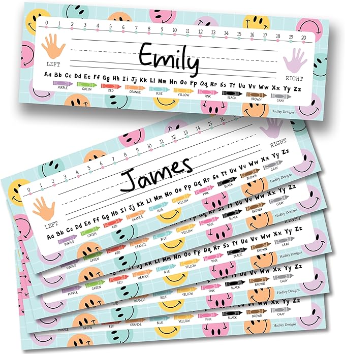 Desk Name Tags for Classroom – 36 Student Name Plates for Classroom Kindergarten, Preschool, 1st, 2nd & 3rd Grade, 14.5 x 4in Teacher Nameplates for Student Desks, Smiley Nametags