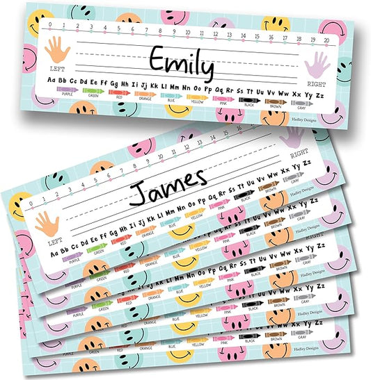 Desk Name Tags for Classroom – 36 Student Name Plates for Classroom Kindergarten, Preschool, 1st, 2nd & 3rd Grade, 14.5 x 4in Teacher Nameplates for Student Desks, Smiley Nametags