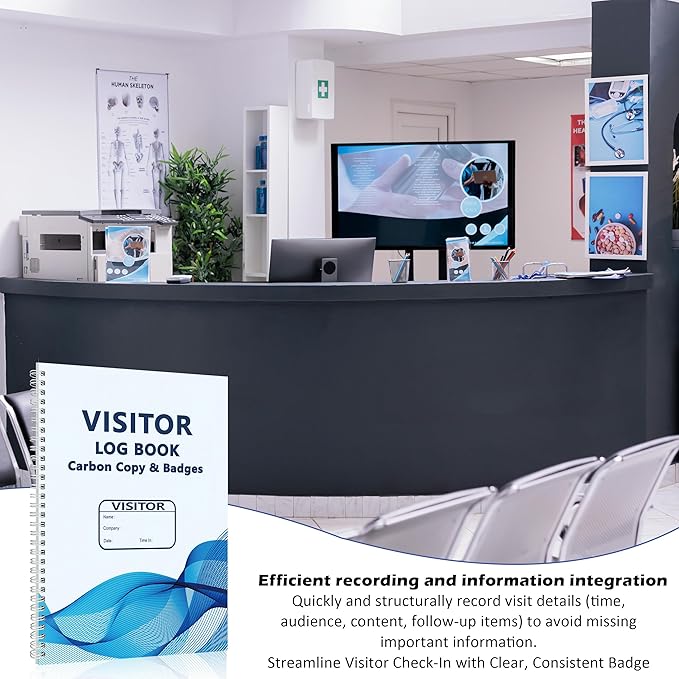 3 Pack Visitor Badges with Carbon Copy Visitor Stickers Letter Size Visitor Log Book Protecting Privacy Pages for School Church Business Visitor Pass Stickers 450 Visitor Badges 90 Memo Pages (3)