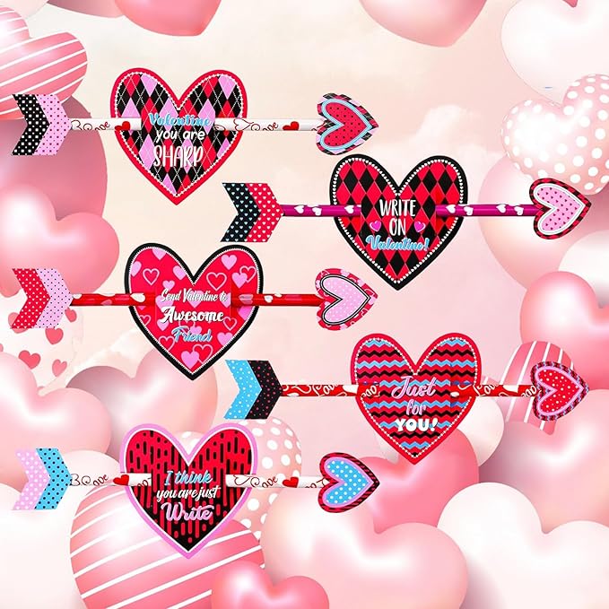 Hdagbnn 72PCS Valentine's Day Pencils,Wooden Heart Pencil with Eraser,Red Heart Pencil,Bullk Pencils for Exchange Gifts,Kids School Rewards Giveways Party Favors
