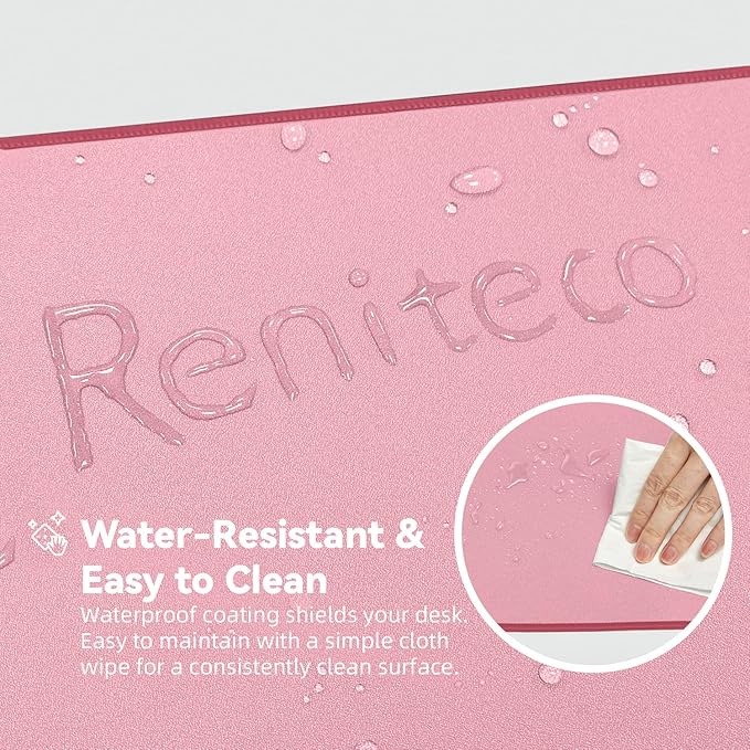Reniteco Waterproof Large Gaming Mouse Pad with Durable Stitched Edges, Non-Slip Rubber Base, Grainy Jacquard Mouse Mat Desk Pad for Home Office Gaming, 27.6"x11.8"x0.12", Pink