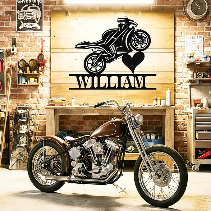 Custom Motorcycle Metal Signs Personalized Dirt Biker Name Sign Custom Garage Decor Motorbikes Wall Art Decor Motorcycle Sign Men Room Decorate Gifts for Men Husband Rider