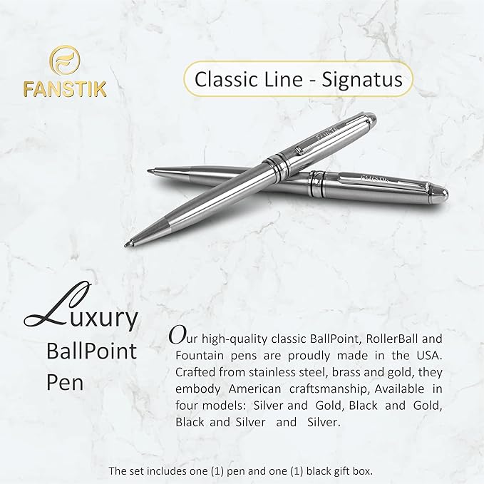 FANSTIK Customized BallPoint pen with name (MADE IN USA), stainless steel, Silver, luxury engraved pen personalized for men and for women. (BallPoint Silver)