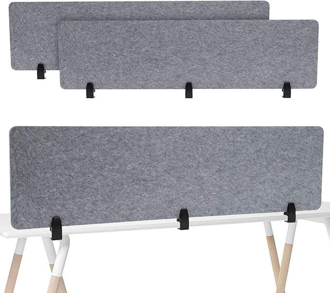 2pcs Privacy Panel, Standing Desk Divider 60"x16" Desktop Office Furniture Partitions, Clamp-On Acoustic Desk Divider Mounted Privacy Panel to Reduce Noise and Visual Distractions (Light Grey)