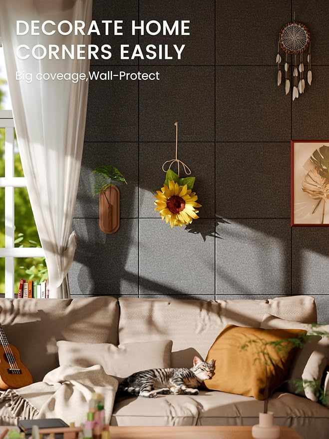Bumusty Large Cork Board 47"x35" Alternative - 12 Pack Felt Wall Tiles with 70 Safe Removable Adhesive Tabs, 30 Pushpins, Cork Boards for Walls Pin Board Bulletin Board Office Decor (Charcoal Gray)