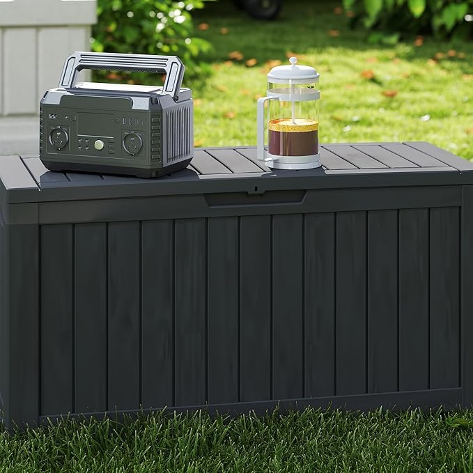 Yardgrace 90 Gallon Waterproof Outside Storage Box - Patio Storage & Outdoor Deck Box, All-Weather Resin Chest for Pool/Garden Accessories, Lockable UV-Resistant, Jet Black