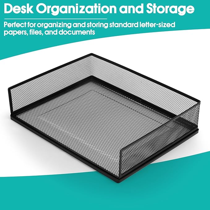 AZFUNN Wire Mesh Letter Trays Paper Tray Desk File Organizer, 2 Pack Stackable Metal Front-Load Documents Tray for Office Supplies File (Transverse)