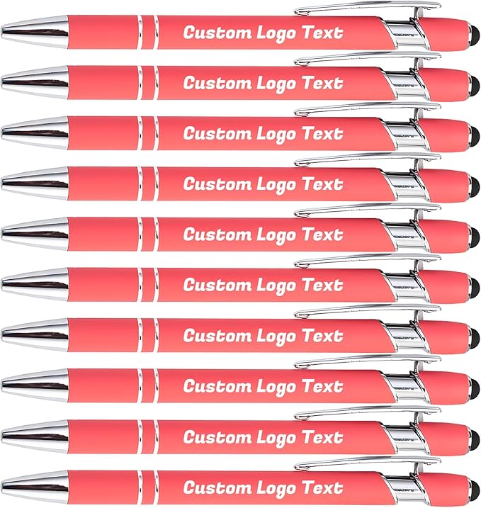 HEYZARDA Personalized Pens with Name Text Logo Custom Ballpoint Pen for Business Office Events with Stylus for Touchscreen 10 Pcs Peach