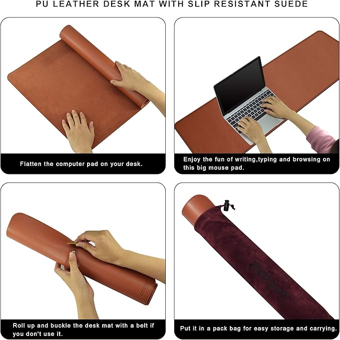ZORESYN Waterproof PU Leather Desk Pad (63.0"x15.8") - Office Desk Mat for Keyboard and Mouse - Light Brown Extended Mouse Pad with Nonslip Base for Home & Office