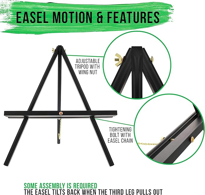 U.S. Art Supply 20" Black Wood Tabletop Easel (2 Pack) - Adjustable A-Frame Canvas Stand for Painting Party & Signs - Table Top Easel for Painting, Canvas Holder, Crafts, Photos, Pictures