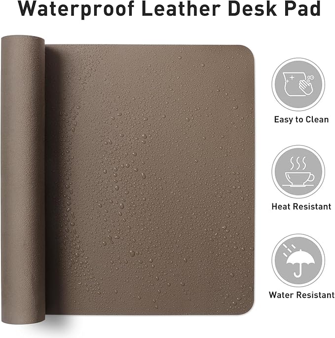 Aothia Leather Desk Pad Protector, Large Mouse Pad, Office Mat, Non-Slip PU Leather Blotter, Laptop Desk Pad, Waterproof Writing Pad for Office and Home (Coffee, 23.6" x 13.7")