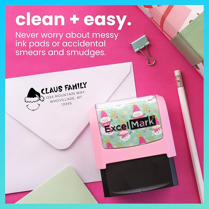 ExcelMark Address Stamp - Custom Return Address Stamp with Elegant Designs, Vibrant Colors & Patterns – Perfect for Mail, Invitations & Gifts (Holiday)