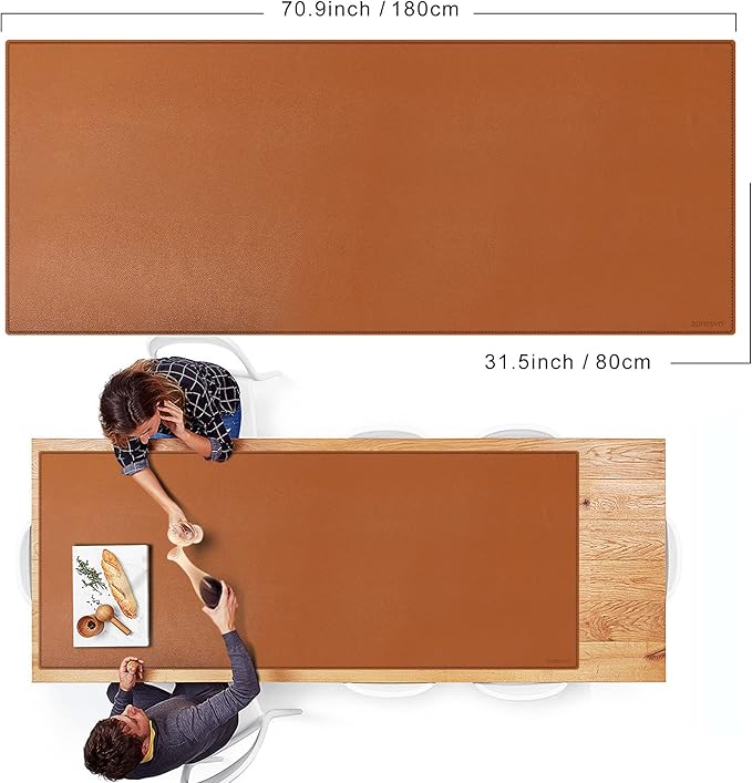 ZORESYN Conference Table Pads (70.87" x 31.5") - PU Leather Extended Large Mouse pad Office Desk Mat - Nonslip Base and Waterproof Desktop Writing Pad Mouse Mat (Light Brown)