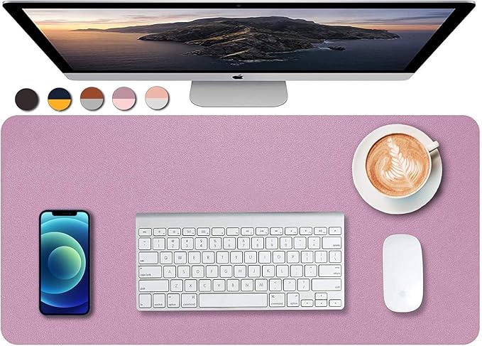 SUJAYU Dual Sided PU Leather Desk Pad, Mouse Pad, Office Desk Mat, Non-Slip Laptop Desk Pad, Waterproof Desk Writing Pad for Office and Home (23.6" x 11.8", Pink+Purple)
