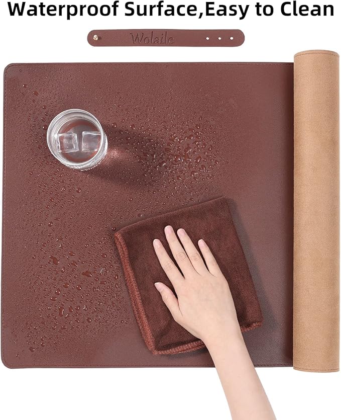 Wolaile PU Leather Desk Pad Blotter 27x13 inches,Non-Slip Base Waterproof Surface Office Desk Mat,Large Computer Mouse Pad,Old Desktop Cover Decor,Brown