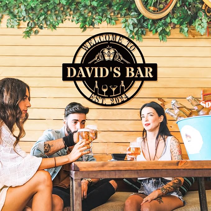 Personalized Bar Sign | Custom Metal Wall Art Decor for Home Beverage Station & Wet Bar | Unique Pub Room Housewarming Gift & Man Cave Accessories