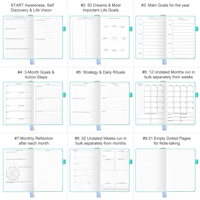 Undated Luxurious Weekly & Monthly Planner to Increase Productivity Hit Your Goals, Organizer Notebook Gratitude Journal Time Management Start Anytime, A5, Lasts 1 Year