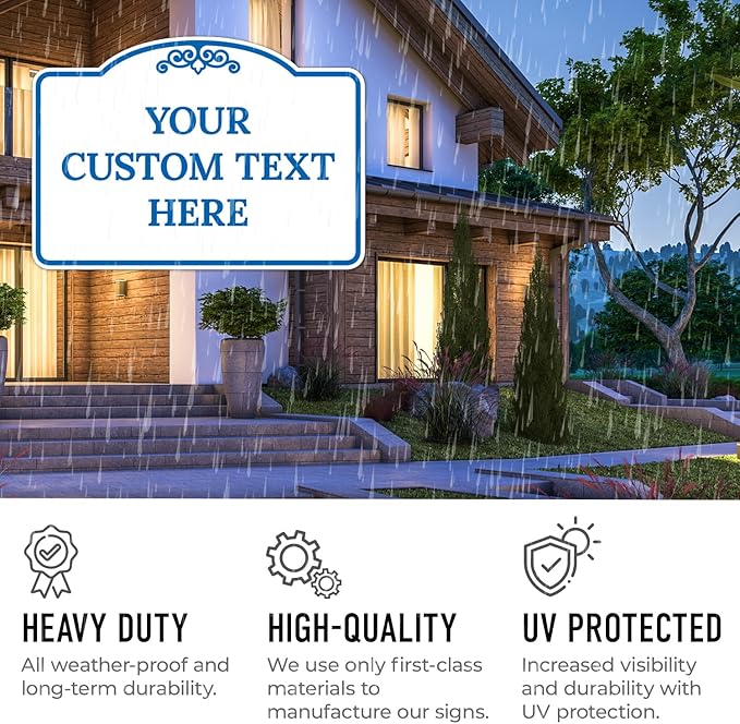 Custom Decorative Sign, Personalized Metal Sign for Business, Driveway, Home, Airbnb, Office Door Plaque, Blue Light Sign, 14x10 Inches, ACM, Fade Resistant, Made in USA by Sigo Signs